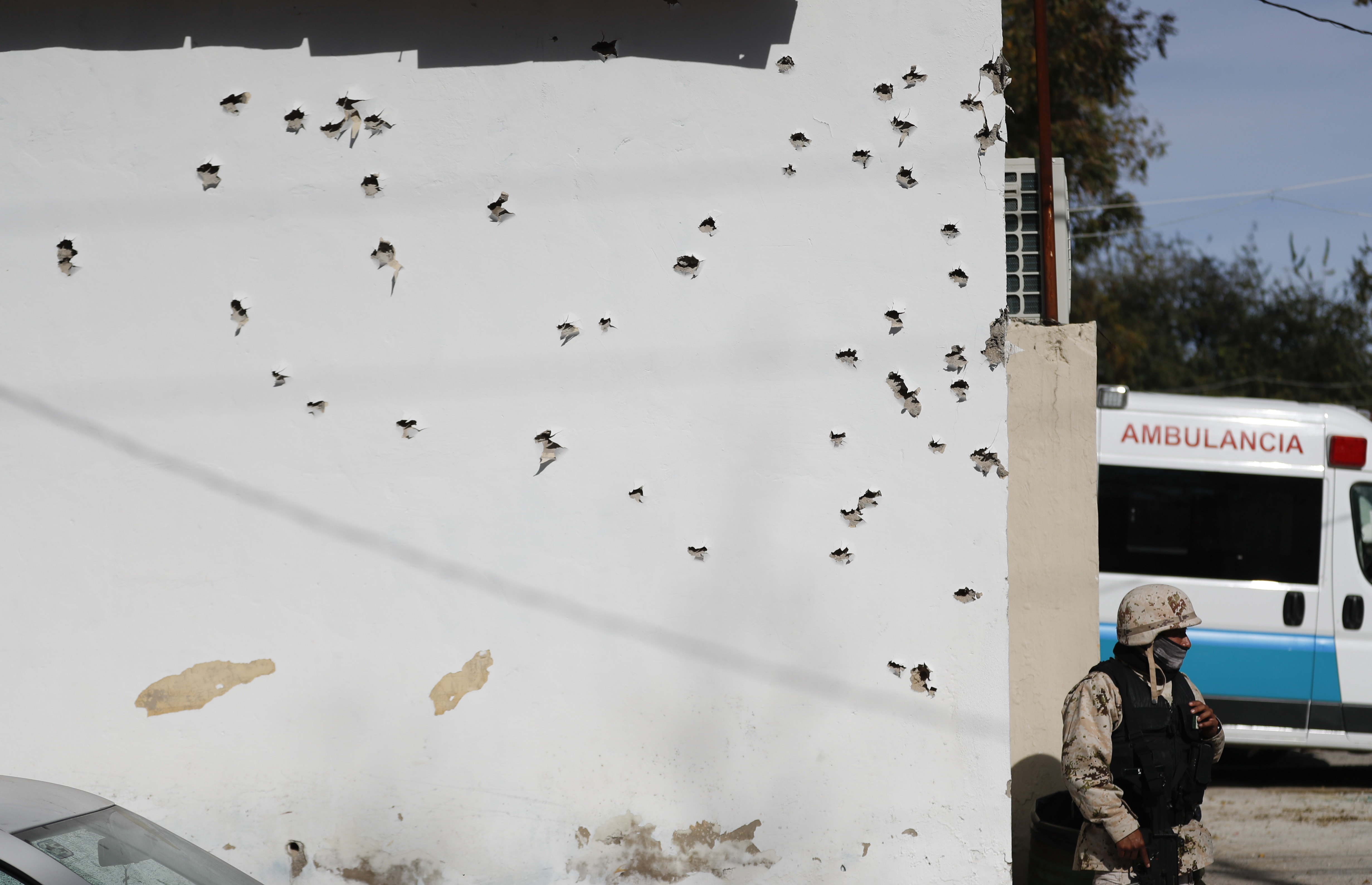 Bullet holes near the U.S.-Mexico border after a shoot out. (AP)