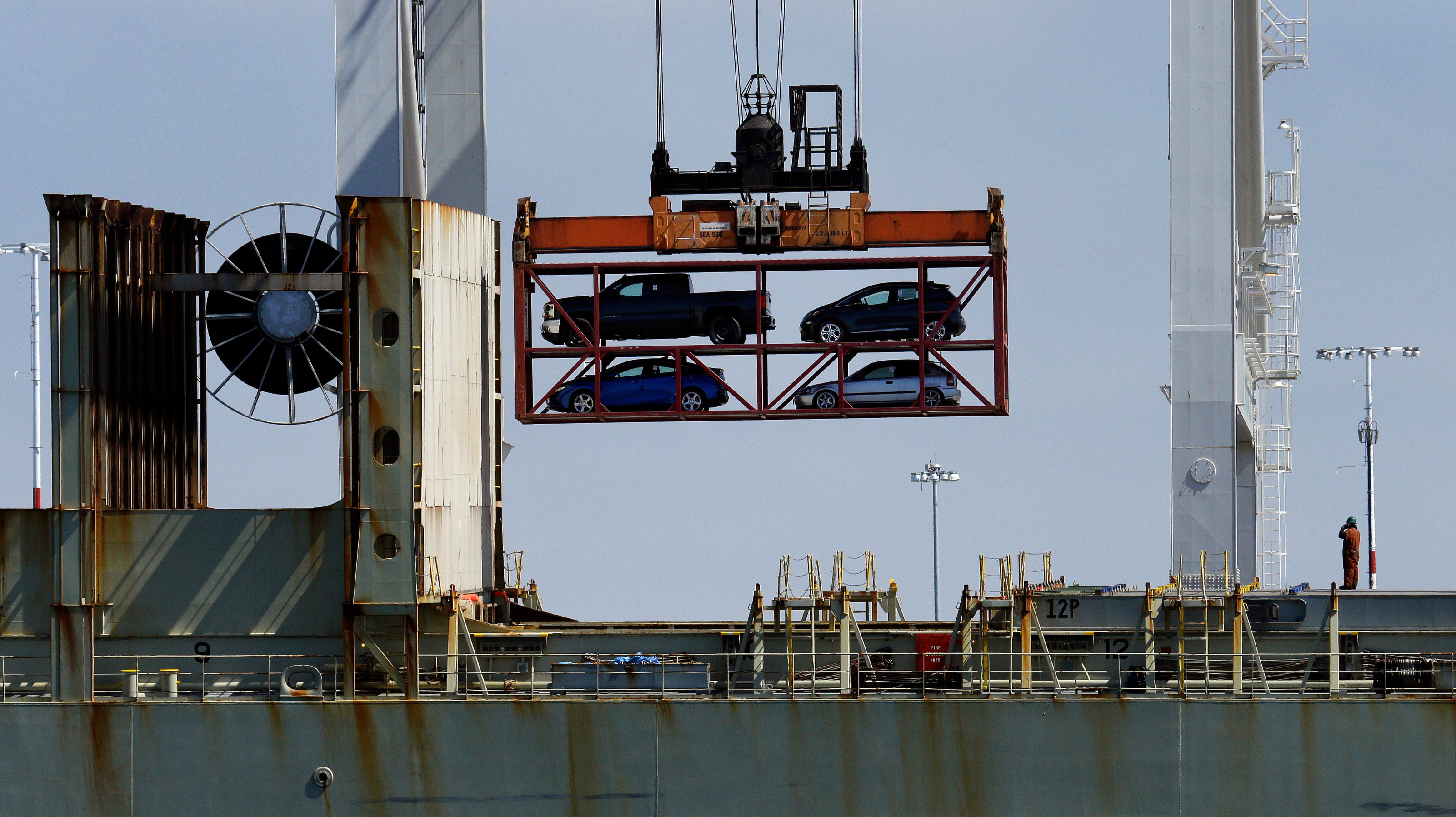 Vehicles on container ship in California