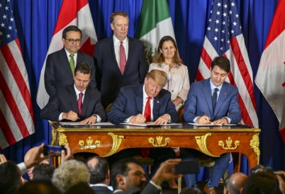 The Presidents of Mexico, the United States, and Canada sign the USMCA Agreement. (Image: Office of the USTR)
