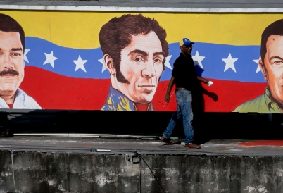 A Mural on Maduro, Bolivar, and Chaves in Venezuela