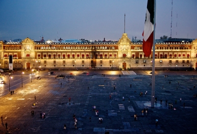 The Zocalo at night in Mexico City.